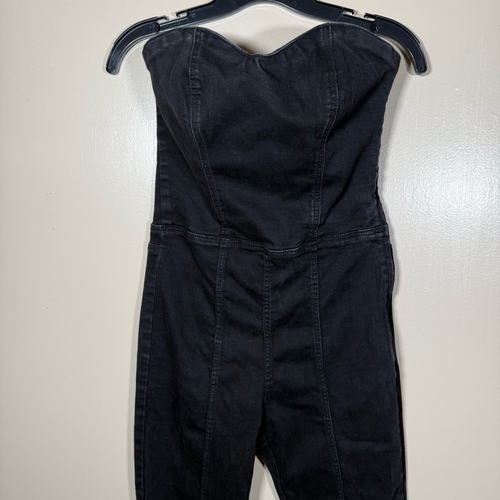 Zara Black Denim TRF Strapless Corset Jumpsuit Medium - Picture 5 of 9
